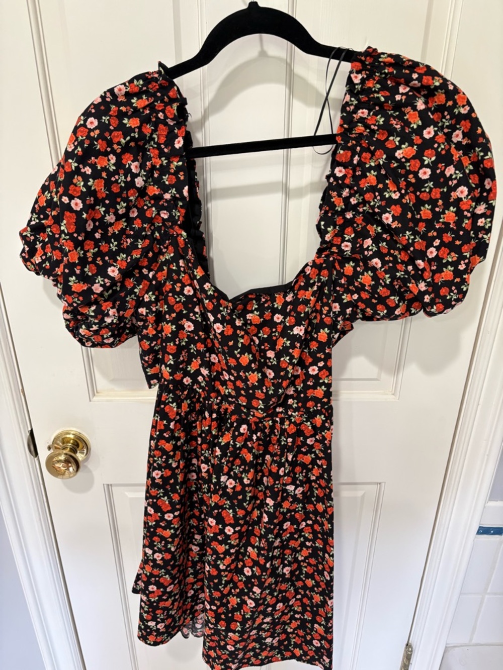 Topshop Black Floral Puff-Sleeve Mini Dress